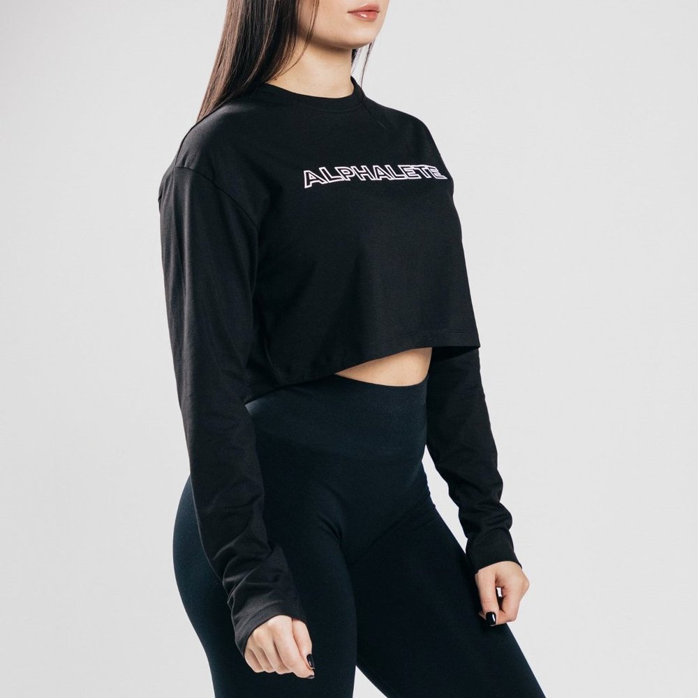 Long Sleeve Crop with Black Logo